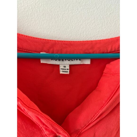 Rose & Olive Womens Blouse Popover Top Size 1X Coral Lightweight Spring - Picture 3 of 6